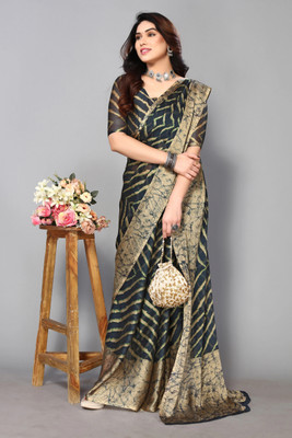 Divastri Printed, Striped Leheria Chiffon, Georgette Saree(Blue)