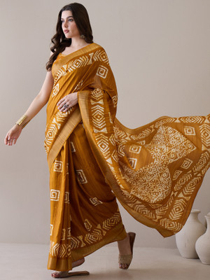 Sareemall Printed Chinnalapattu Silk Blend Saree(Mustard)