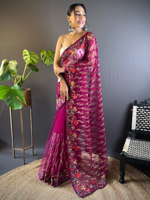 Sareemall Embellished Bollywood Net Saree(Magenta)