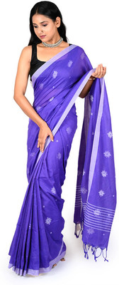 OXYMASU Self Design Handloom Cotton Blend Saree(Purple)