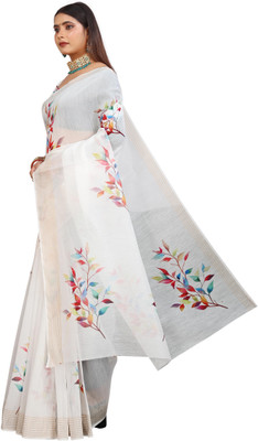 M MAANVIT Printed Kanjivaram Pure Cotton, Chanderi Saree(Pack of 2, White)