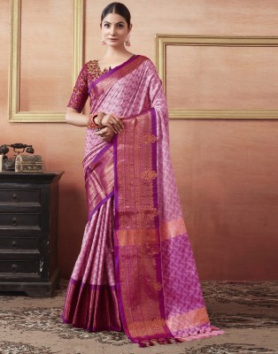 Samah Woven, Embellished, Self Design Kanjivaram Jacquard, Cotton Silk Saree(Pink, Purple)