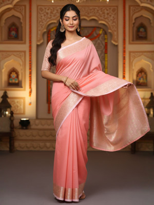 Sareemall Woven Banarasi Linen Saree(Pink)