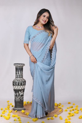 SHYAM TEX Embellished Bollywood Georgette Saree(Blue)