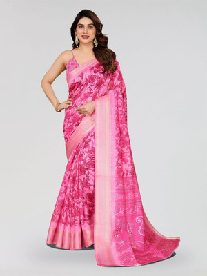 Moda Rapido Printed Bollywood Cotton Blend Saree(Pink)