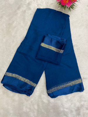 HfLifeStyle Solid/Plain Bollywood Viscose Rayon Saree(Blue)