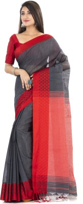 SAYAN CREATION Temple Border Handloom Handloom Cotton Silk Saree(Grey, Red)