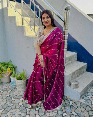 KRISHNACOLLECTION9 Striped, Embellished, Self Design Bollywood Pure Silk Saree(Pink)