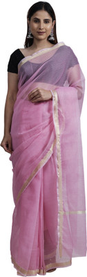 RAJGLOBAL Solid/Plain Kota Doria Cotton Blend Saree(Pink)