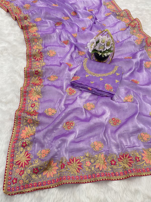 MIYANIFAB Embroidered Bollywood Lycra Saree(Purple)