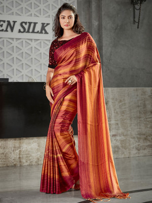 Divastri Striped Bollywood Georgette Saree(Orange)