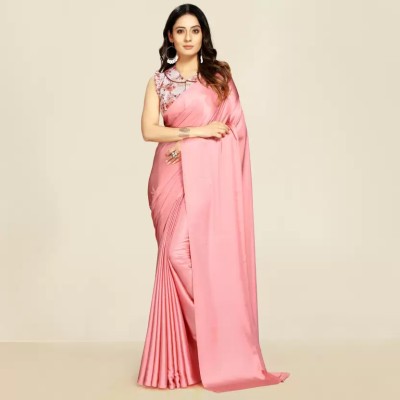 bloombite Self Design Bollywood Satin Saree(Pink)
