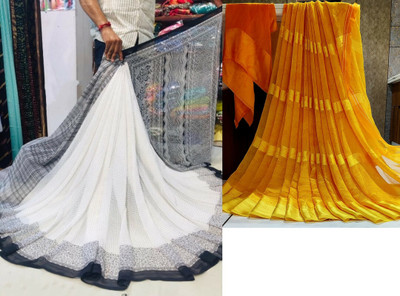 Sitanjali Polka Print Daily Wear Georgette Saree(Pack of 2, White, Yellow)