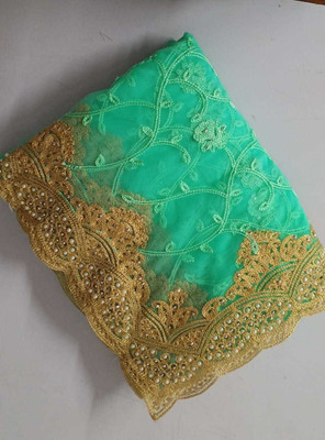 SkyFlock Embroidered Bollywood Net Saree(Green)
