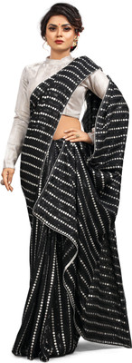 ENCLIQ Self Design Bollywood Art Silk Saree(Silver, Black)