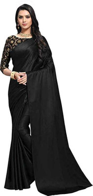 Dhanush Creation Solid/Plain Bollywood Satin Saree(Black)