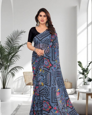 JAYAMENTERPRISE Digital Print, Self Design, Printed Bollywood Georgette Saree(Grey)