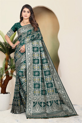 SuratSareeMall Woven, Self Design Banarasi Nylon Saree(Dark Green)