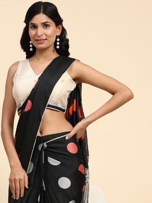 Rachna Polka Print Bollywood Viscose Rayon Saree(Black)