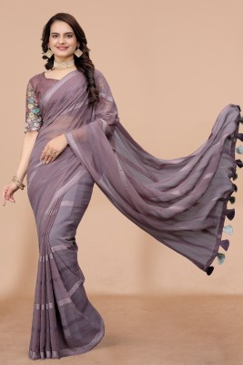 Infyshopy Fashions Embroidered, Self Design, Striped Bollywood Georgette Saree(Purple)