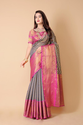 Jay fashion Self Design Banarasi Art Silk, Silk Blend Saree(Grey)
