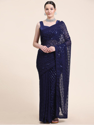 Clemira Embellished Bollywood Georgette Saree(Blue)