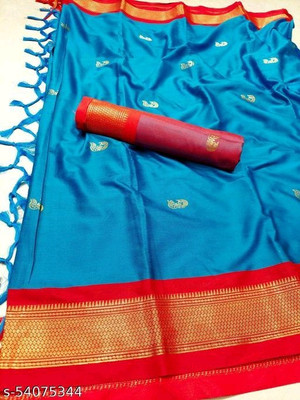 Paithani Self Design Mysore Pure Silk Saree(Blue)