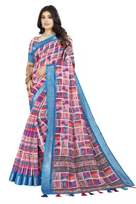 J6 Designers Embellished, Floral Print, Woven Bollywood Cotton Linen Saree(Pink)