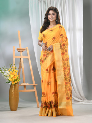 TANTLOOM Self Design Handloom Handloom Cotton Silk Saree(Yellow)