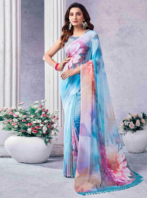 Panchvati NX Digital Print Regular Sari Georgette Saree(Light Blue)