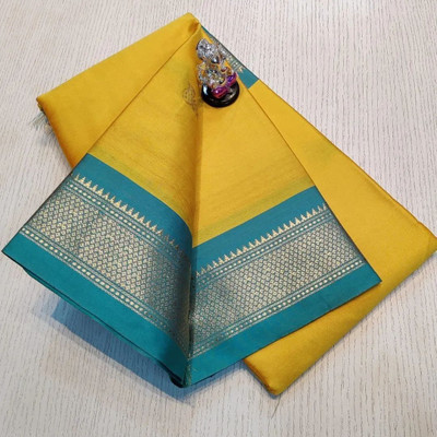 NST5 Printed Paithani Cotton Silk Saree(Gold, Black)