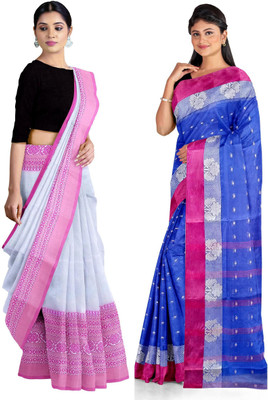 Ganesh plastic and industry Self Design Tant Cotton Blend Saree(Pack of 2, Multicolor)