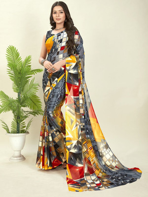 Moda Rapido Printed Daily Wear Georgette Saree(Grey)
