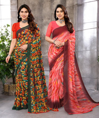 Moda Rapido Printed Bollywood Georgette Saree(Pack of 2, Multicolor)