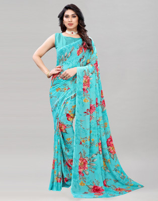 SIRIL Printed Bollywood Georgette Saree(Blue)