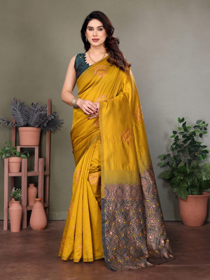 Vedant Vastram Woven Banarasi Jacquard Saree(Mustard)