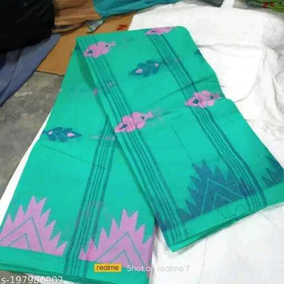 BiswasTextiles Self Design Tant Pure Cotton Saree(Green)