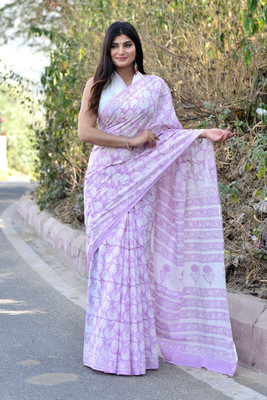 SHIVANYA HANDICRAFTS Floral Print, Printed, Blocked Printed Bollywood Pure Cotton Saree(Multicolor)