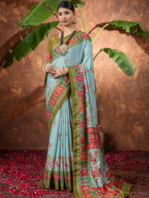ANOUK Printed Daily Wear Silk Blend Saree(Light Blue)