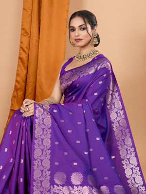 SUDIPTA Woven Banarasi Pure Silk Saree(Purple)