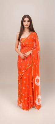 superartdyers Polka Print Bollywood Chiffon Saree(Orange)