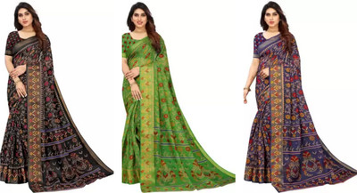 Vimalnath Synthetics Printed Bollywood Cotton Silk Saree(Pack of 3, Multicolor)