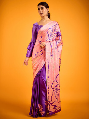 Divastri Printed Daily Wear Satin Saree(Purple)