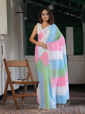 Anjaneya Sarees Printed Bollywood Linen Saree(Multicolor)