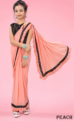 VRAJTEX FAB Embellished Bollywood Lycra Blend Saree(Orange)