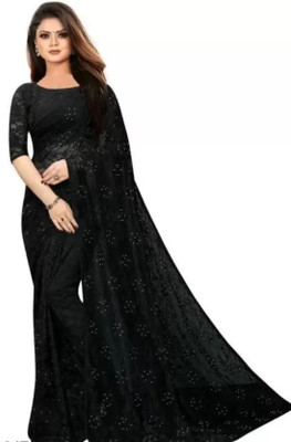 Nilkanthvarni Creation Self Design Bollywood Net Saree(Black)