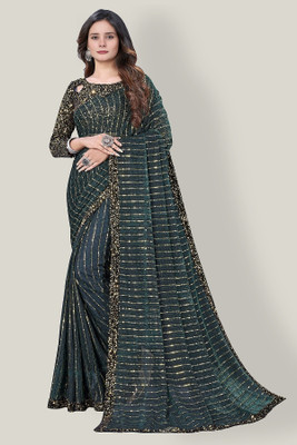 SHREE FASHIONFAB Self Design Bollywood Net Saree(Green)