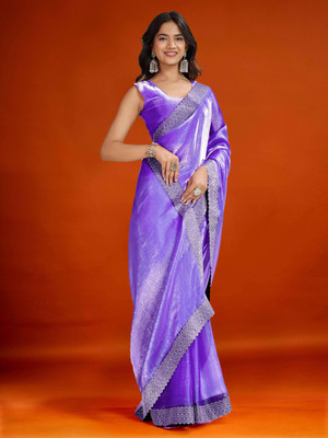meaven tex Embellished, Solid/Plain Bollywood Jimmy choo Saree(Light Blue, Purple, Pink)