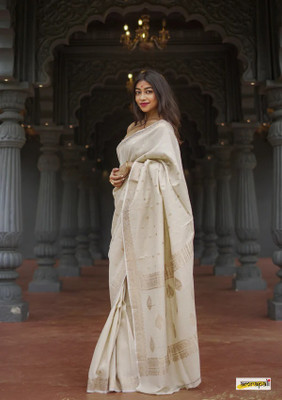 VADTALWALA Self Design Banarasi Cotton Linen Saree(White)