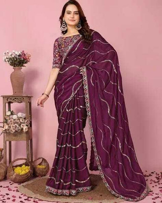 GOLDOLL FAB Embroidered Bollywood Silk Blend Saree(Magenta)